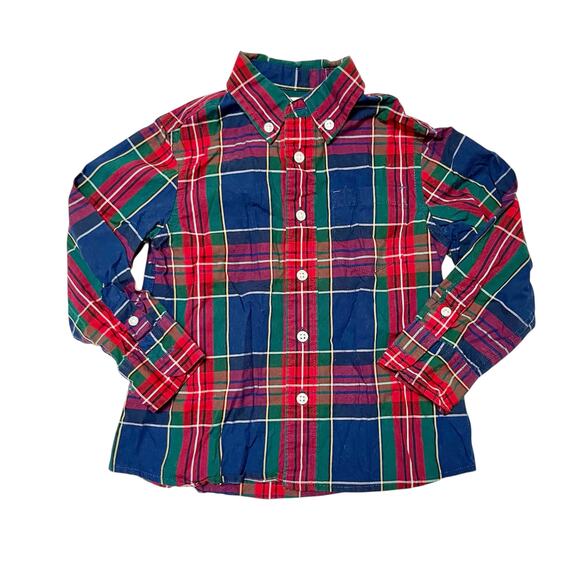 Crewcuts Holiday Plaid Button Up Shirt Size 2 - Picture 1 of 5